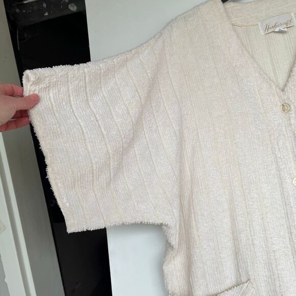 VTG Herbercraft Chenille Housecoat Robe 2X Textured Ivory Oversized Cozycore - Picture 11 of 12